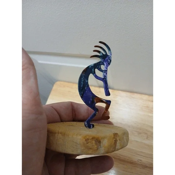 Kokopelli Enameled Metal Art Figurine Colorful Southwest Sandstone Rock 4" Tall - Picture 3 of 8